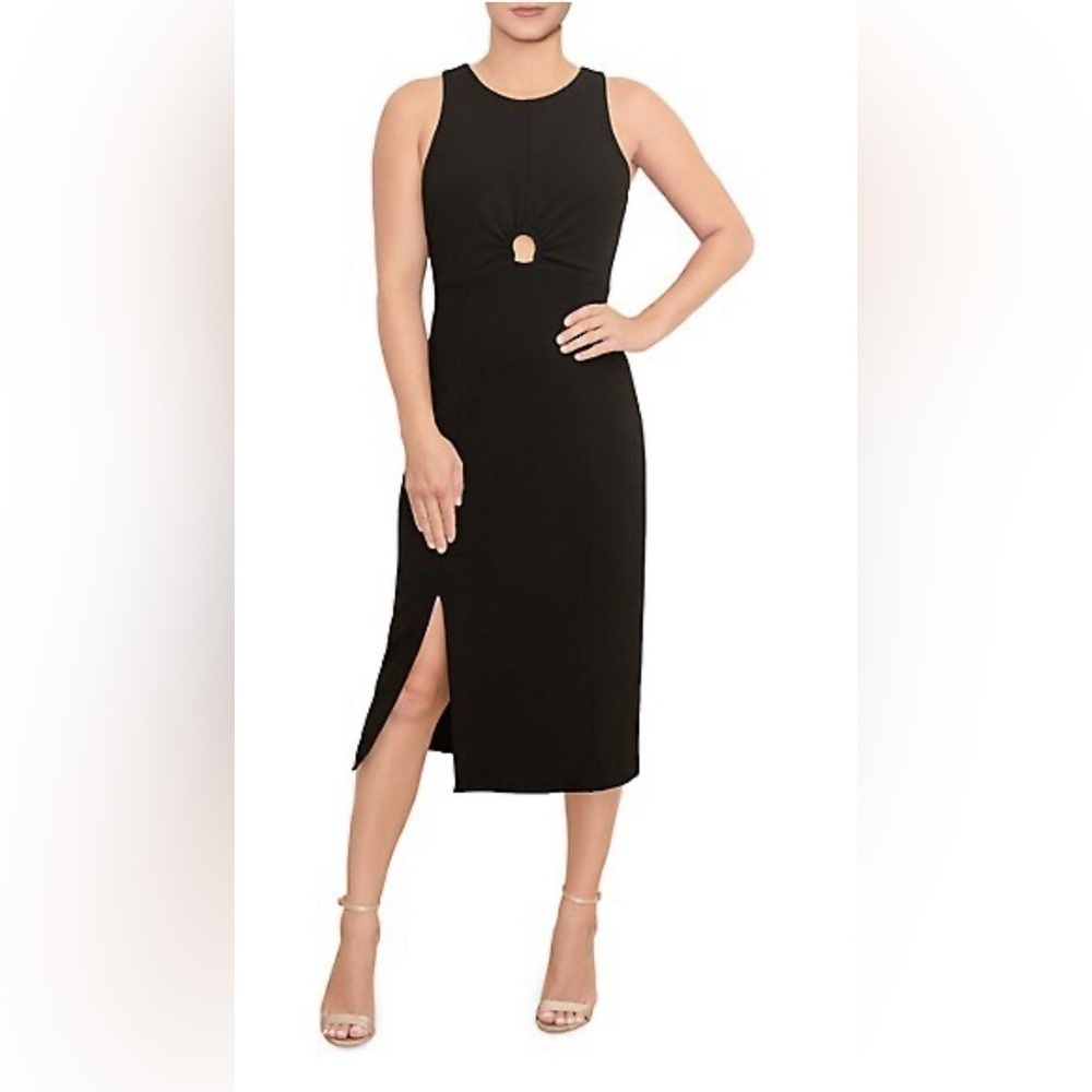 RACHEL ROY Riley Cutout Front Slit & Halter Back Dress - Black